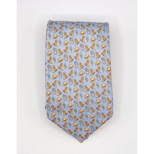 Vineyard Vines Silk Tie Blue Red Cowboy Boots Overalls Pattern Necktie